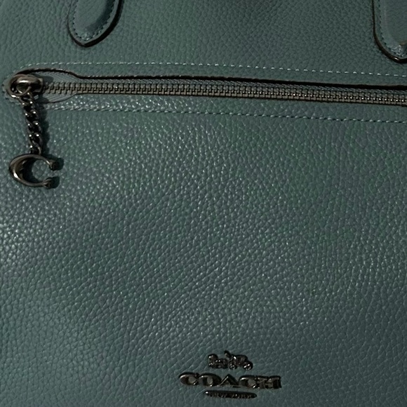 Coach Teal Blue Pebbled Leather Satchel Crossbody Structured Designer Handbag - Picture 8 of 14